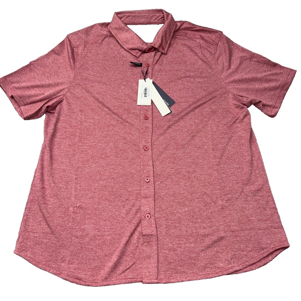 Report Collection Shirt Mens XL Papaya Red Flex Knit Short Sleeve  Button Up